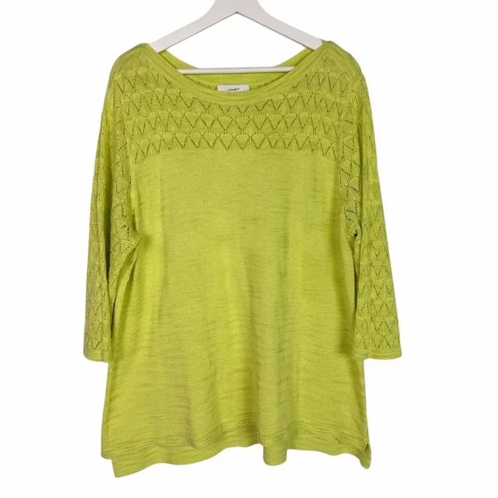 CJ Banks 2X Lime Crochet Lightweight Sweater